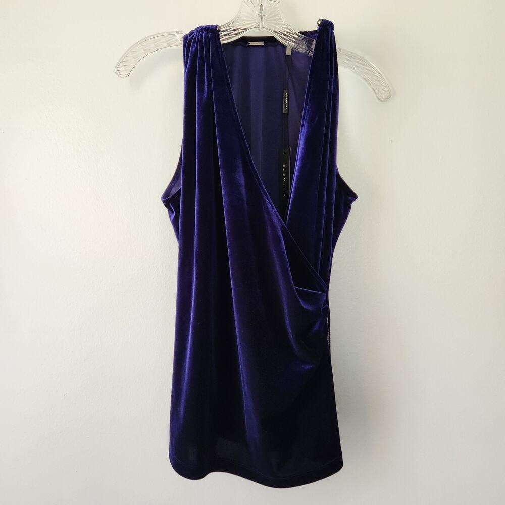 Elie Tahari Top Womens M Navy Velour Blouse Jaye Knit Evening Holiday Designer